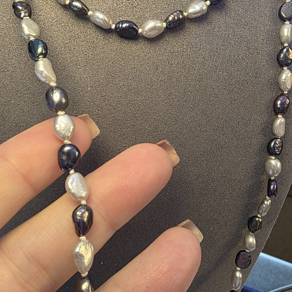 Honora 34" Freshwater Pearl Opera Necklace Peacock Ivory Sterling Clasp 282 - Picture 4 of 10
